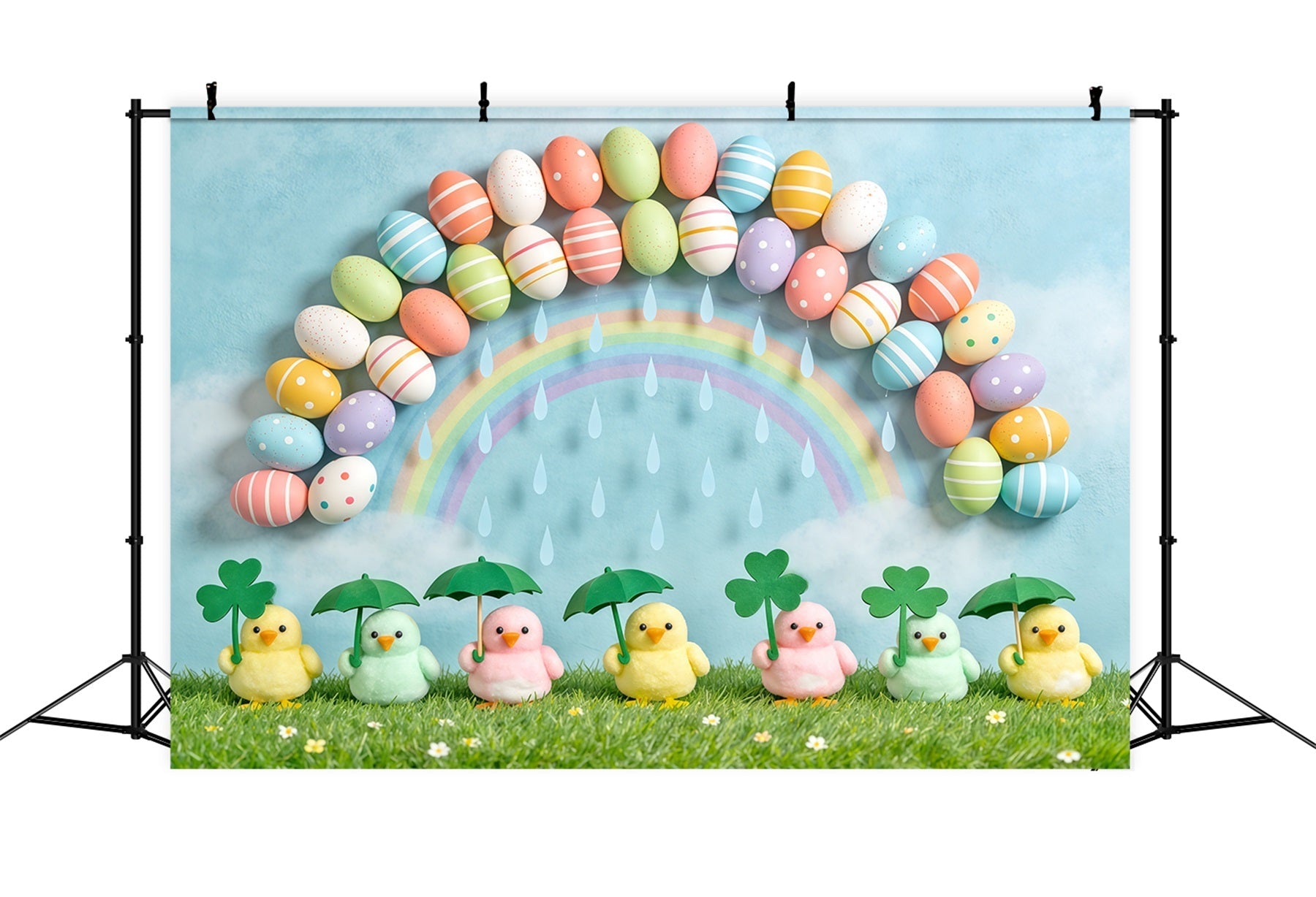 Marshmallow Chick Backdrop Egg Rainbow Umbrella Daisy Backdrop Ideas For Easter Pictures UK CSH62-66