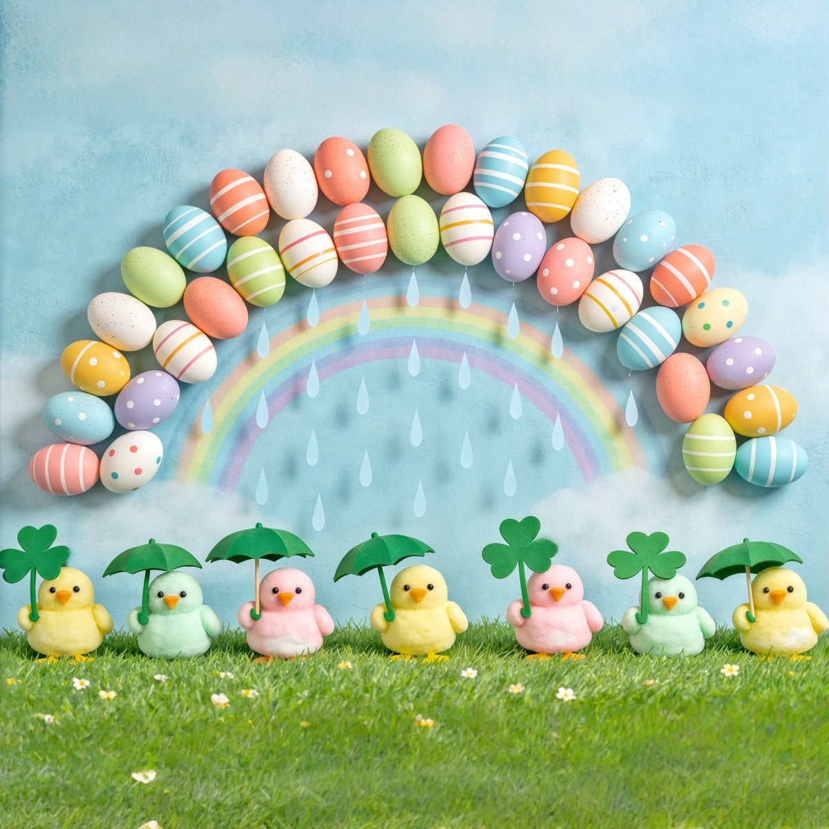 Marshmallow Chick Backdrop Egg Rainbow Umbrella Daisy Backdrop Ideas For Easter Pictures UK CSH62-66