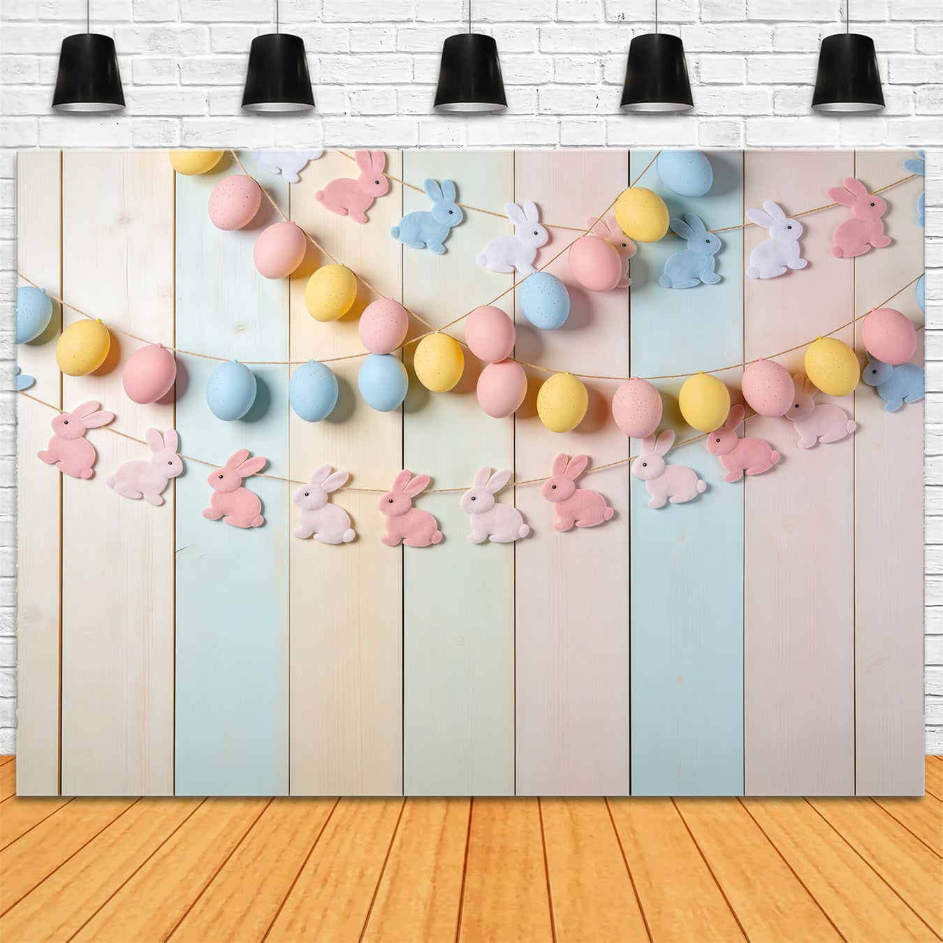Easter Egg Backdrop Bunny Garland Pastel Wood Photo Backdrops Easter UK CSH62-70