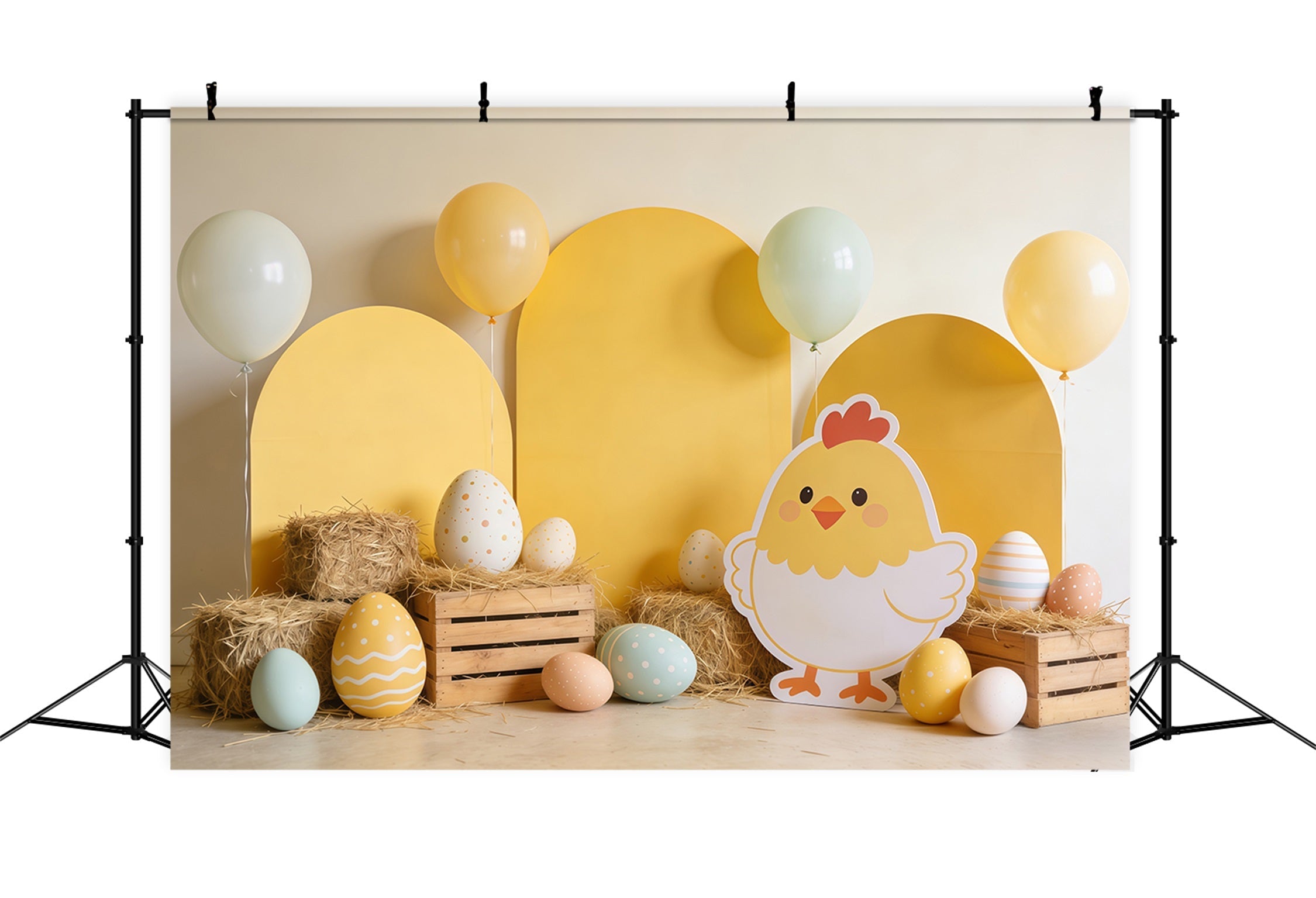 Easter Baby Chick Backdrop Hay Eggs Balloon Decor Large Easter Backdrop UK CSH62-75