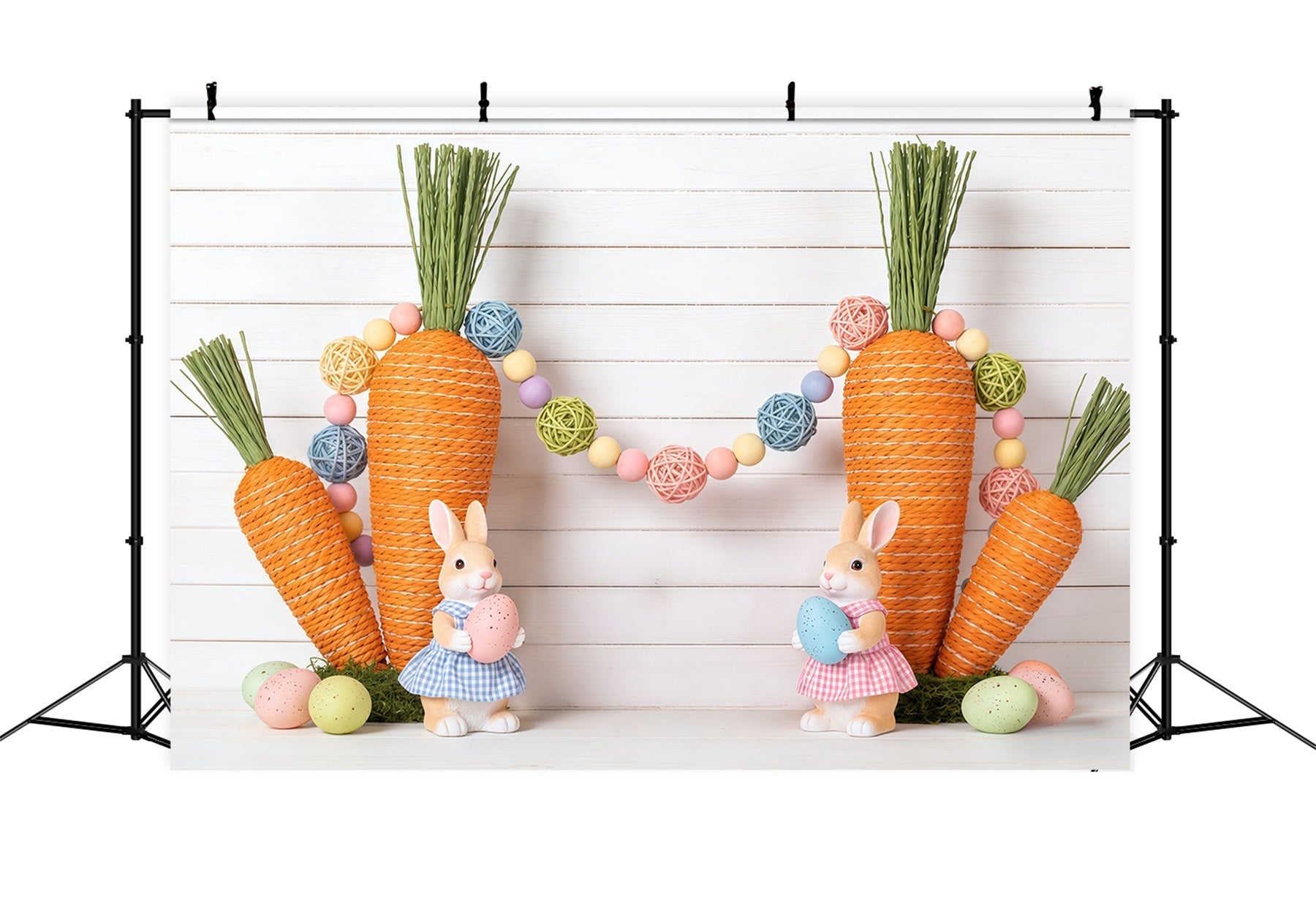 Easter Carrot Backdrop Bunny Eggs Wood Wall Easter Backdrop 8x8 UK CSH62-76