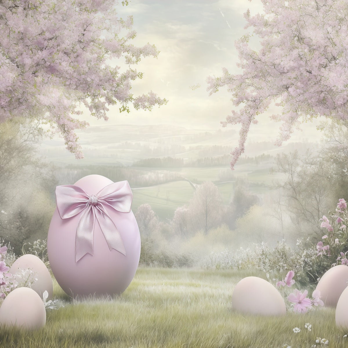 Easter Cherry Blossom Backdrop Oil Painting Egg Flower Outdoor Easter Photo Backdrops UK CSH62-79
