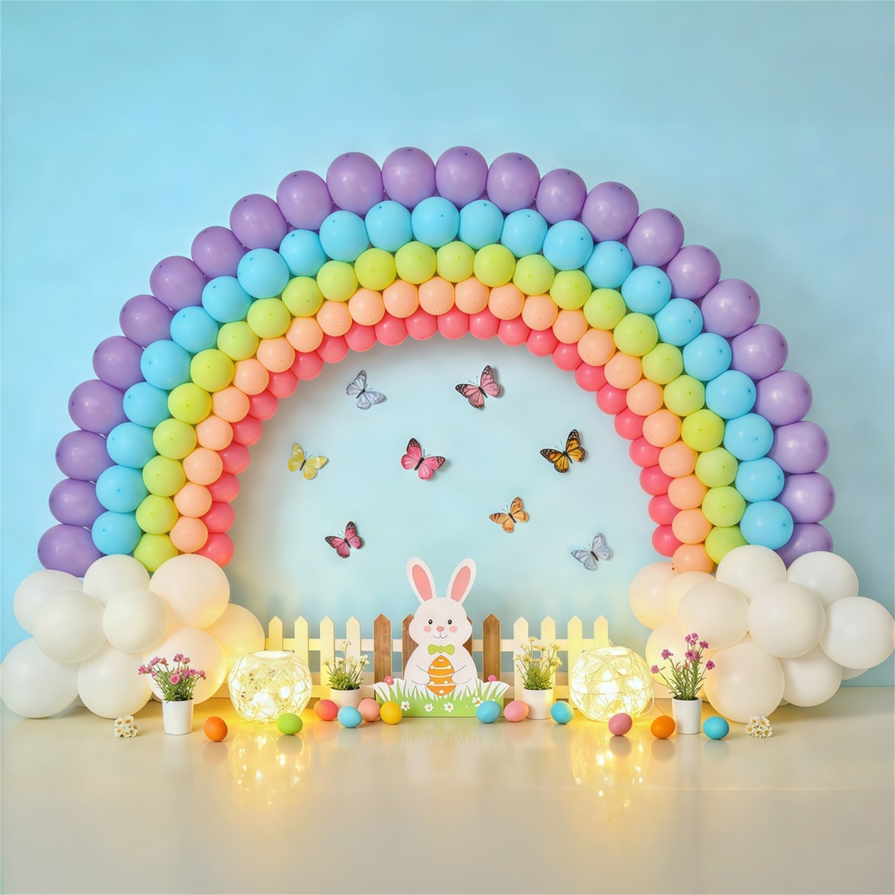 Easter Butterfly Backdrop Balloon Rainbow Bunny Fence Photography Backdrops For Easter UK CSH62-80