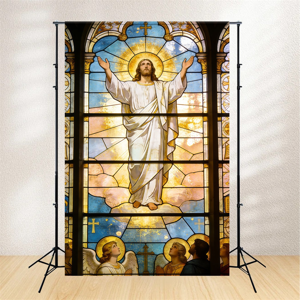 Easter Stained Glass Backdrop Jesus Ascension Church Window Cheap Easter Backdrops UK CSH62-83