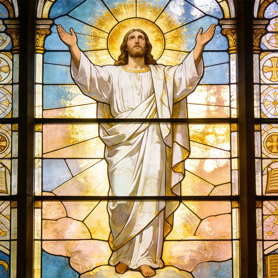 Easter Stained Glass Backdrop Jesus Ascension Church Window Cheap Easter Backdrops UK CSH62-83