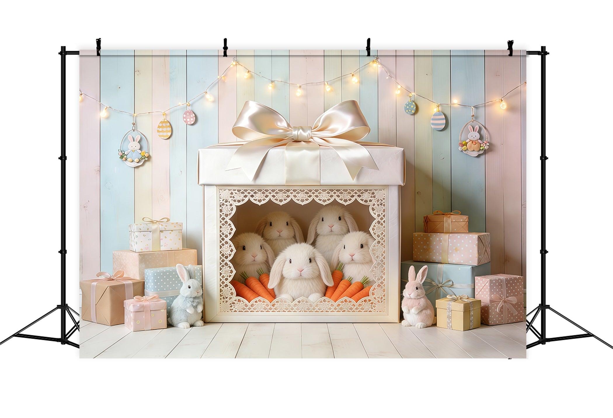 Easter Cute Backdrop Gift Box Bunny Carrots Easter Backdrop Photoshoot UK CSH62-90