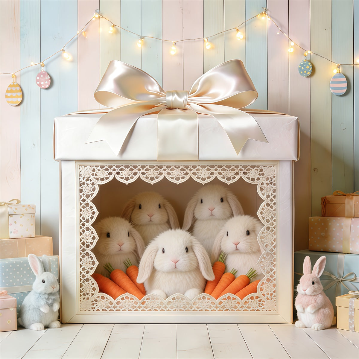 Easter Cute Backdrop Gift Box Bunny Carrots Easter Backdrop Photoshoot UK CSH62-90