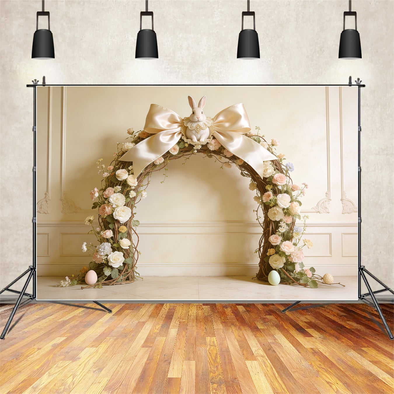 Easter Vintage Floral Backdrop Bow Bunny Rose Arch Photography Easter Photo Backdrop UK CSH62-92