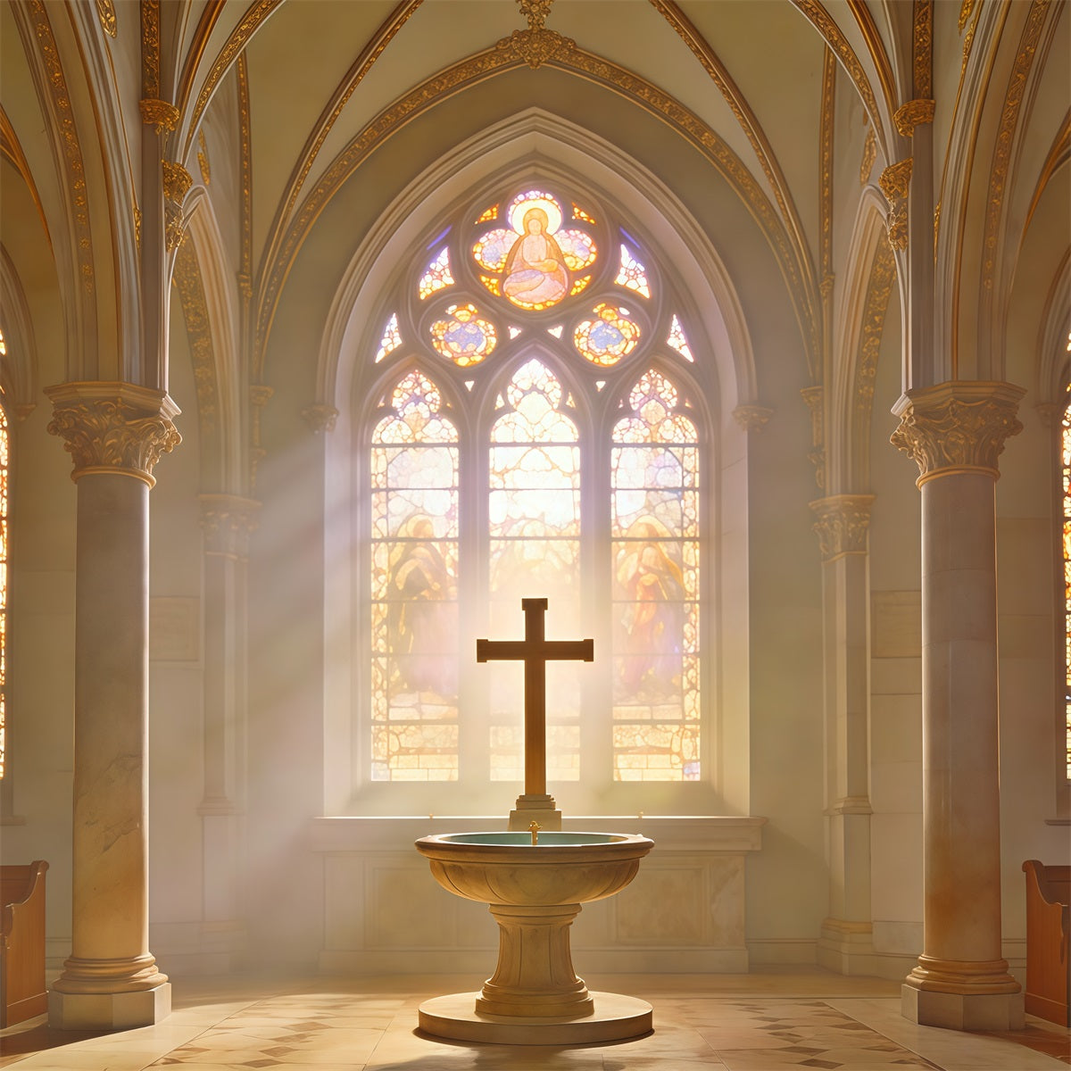 Easter Church Backdrop Stained Glass Window Cross Backdrops Easter UK CSH62-96