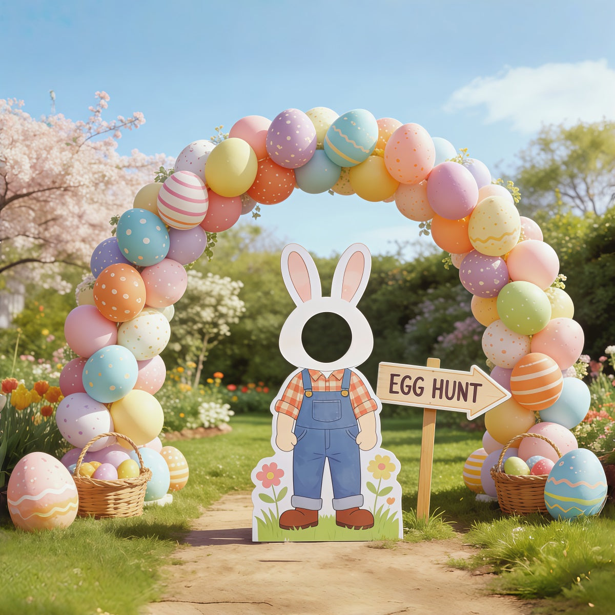Easter Egg Hunt Backdrop Cherry Blossom Arch Cutout Photography Easter Backdrop UK CSH62-98