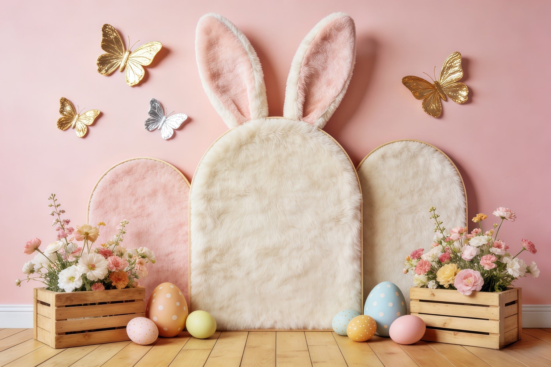 Easter Butterfly Backdrop Pastel Bunny Ears Floral Crates Easter Backdrop UK CSH63-1