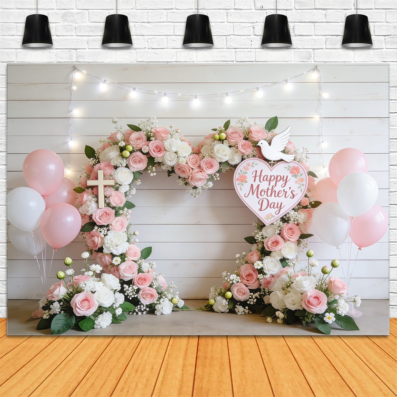 Mothers Day Church Backdrop Blush Rose Balloon Heart Arch Mother's Day Backdrop Design UK CSH63-101