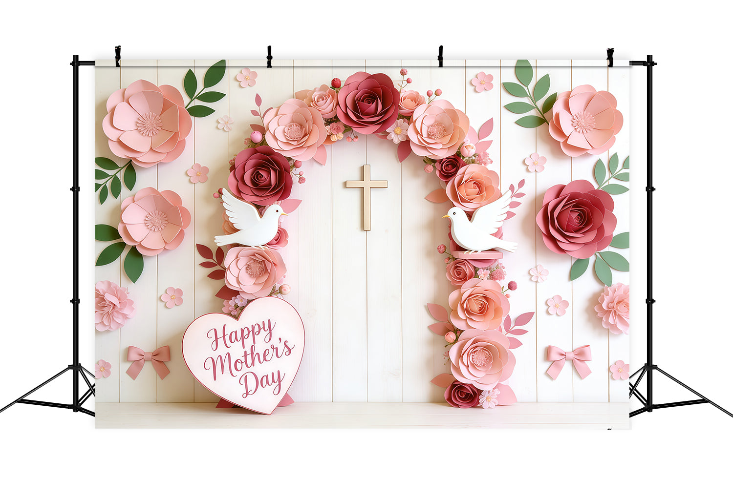 Mother's Day Church Backdrop Paper Rose Dove Cross Arch Mother's Day Photography Backdrops UK CSH63-102