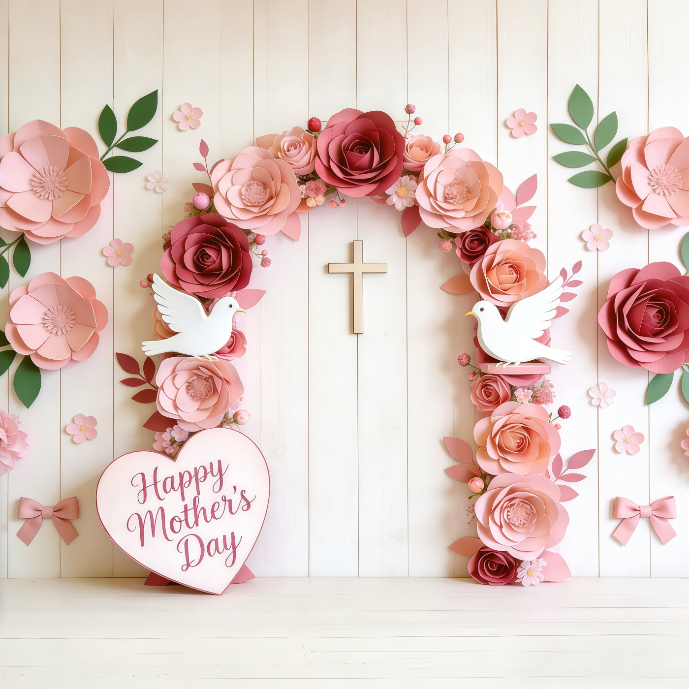 Mother's Day Church Backdrop Paper Rose Dove Cross Arch Mother's Day Photography Backdrops UK CSH63-102