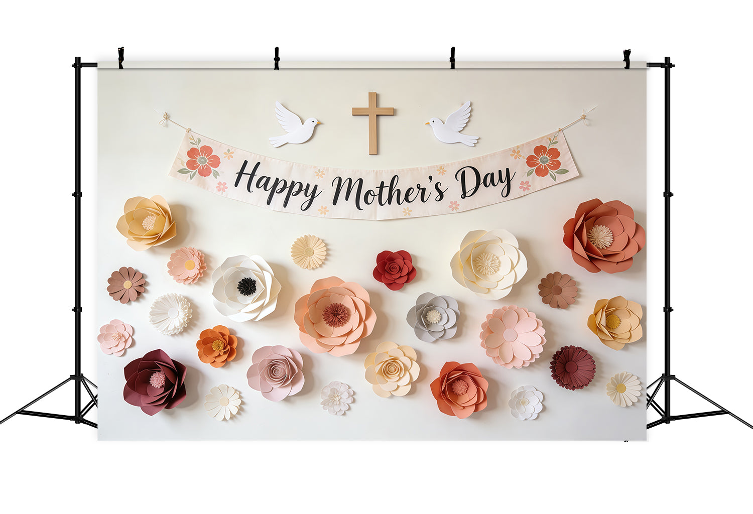 Mother's Day Church Backdrop Paper Flower Banner Dove Cross Mother's Day Photography Backdrops UK CSH63-103