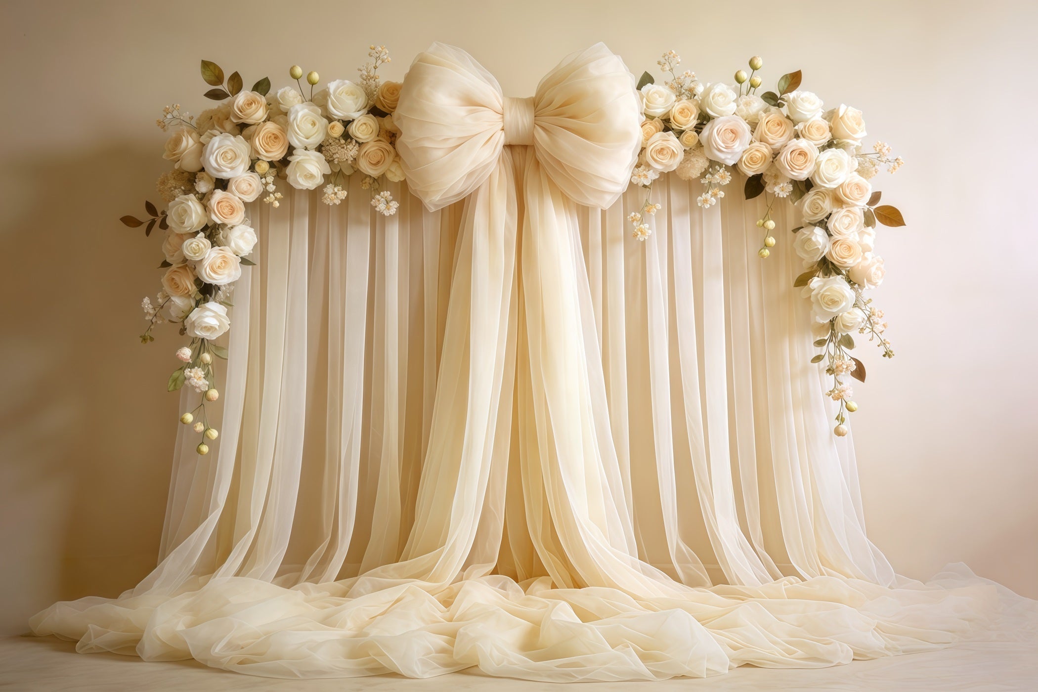 Mothers Day Flower Backdrop Ivory Rose Bow Drape Wall Mothers Day Photo Backdrop Ideas UK CSH63-105