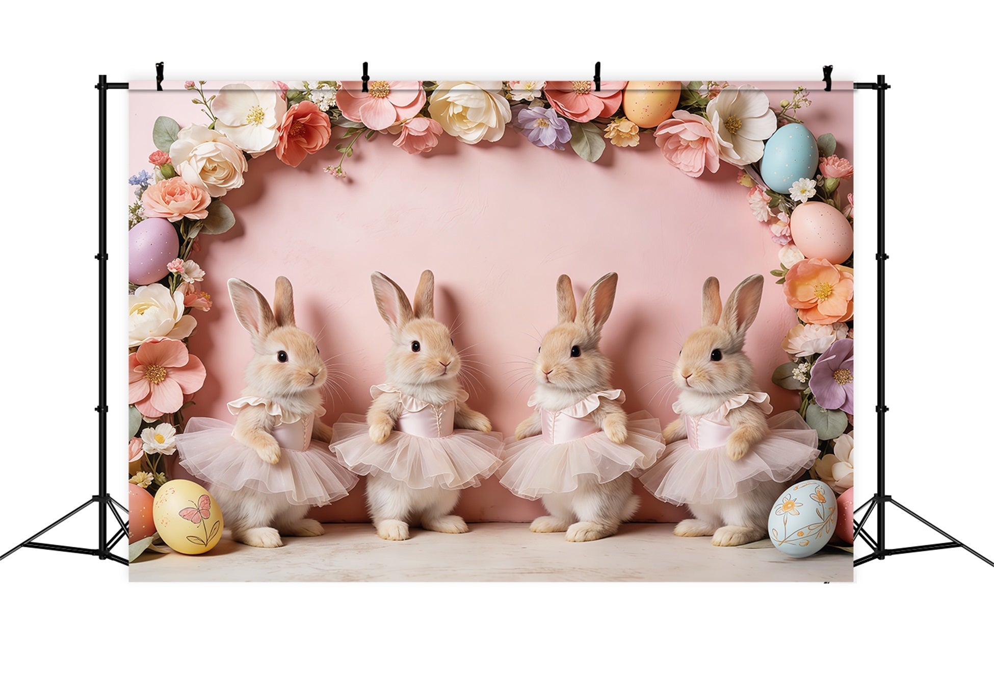 Easter Rabbit Backdrop Ballet Bunny Pink Floral Egg Frame Easter Photoshoot Backdrop UK CSH63-14