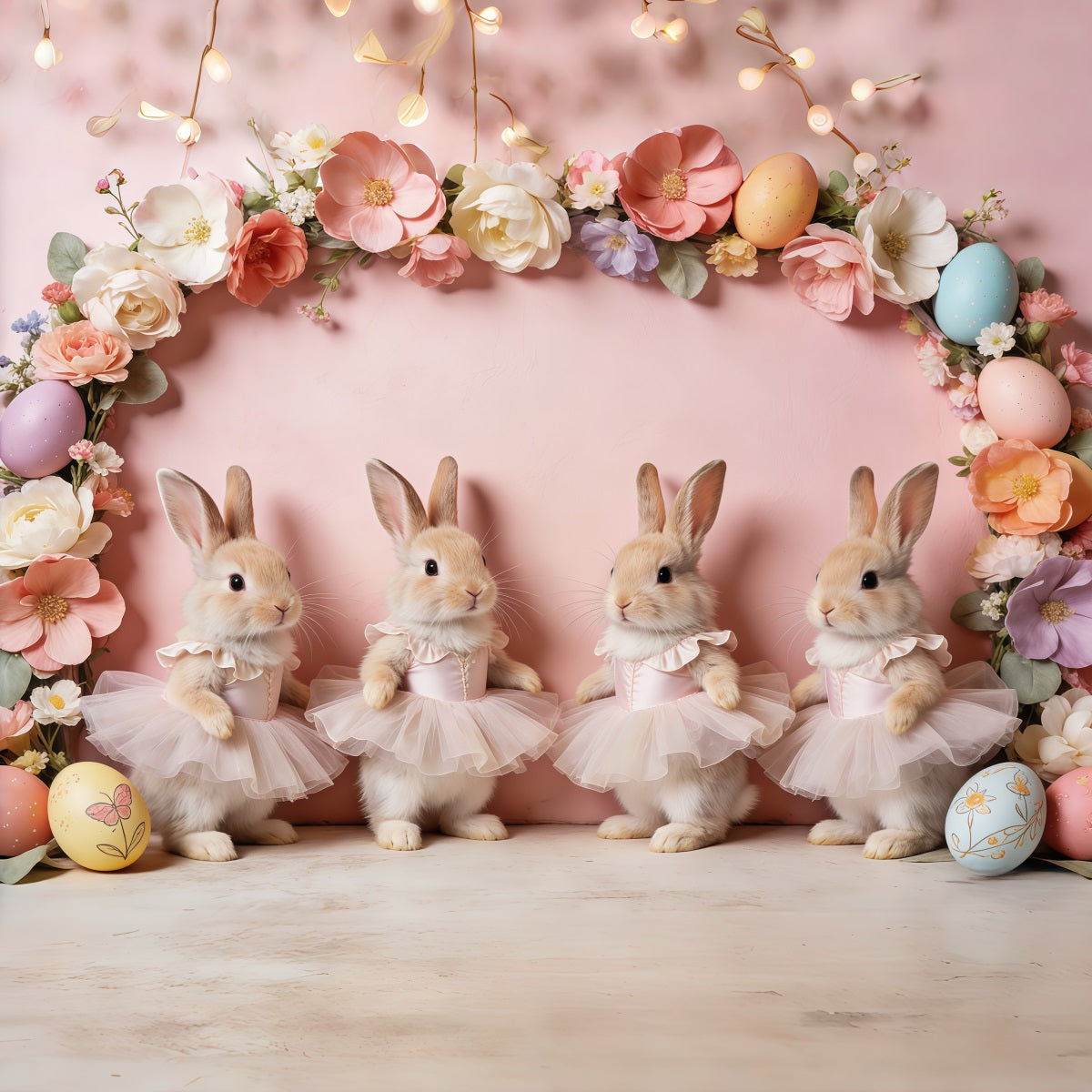 Easter Rabbit Backdrop Ballet Bunny Pink Floral Egg Frame Easter Photoshoot Backdrop UK CSH63-14