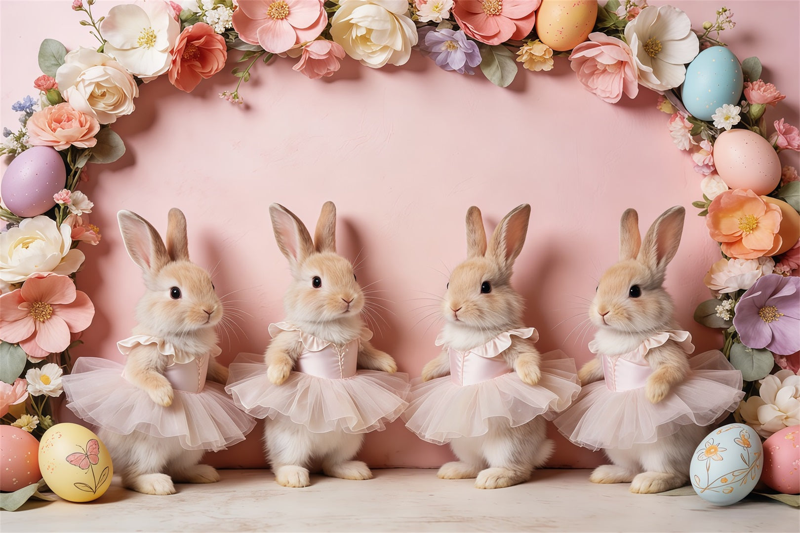 Easter Rabbit Backdrop Ballet Bunny Pink Floral Egg Frame Easter Photoshoot Backdrop UK CSH63-14