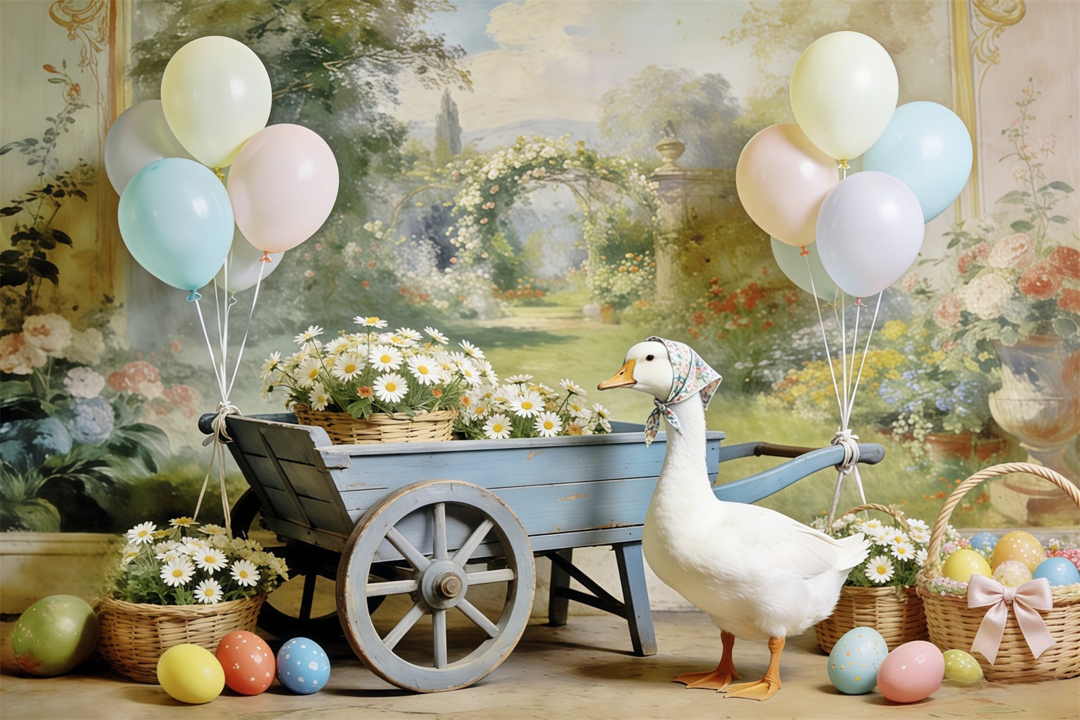 Easter Daisy Backdrop Duck Pastel Balloons Egg Easter Backdrop For Photos UK CSH63-15