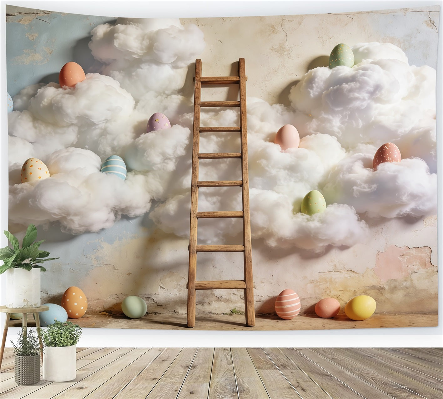 Easter Egg Backdrop Dream Cloud Wall Ladder Pastel Eggs Backdrop Easter UK CSH63-16
