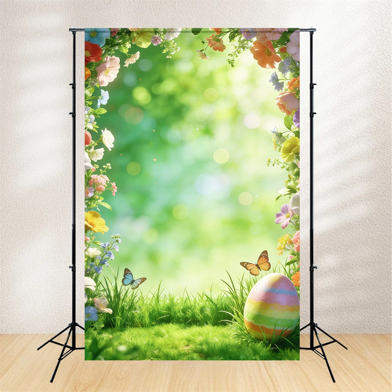 Easter Natural Backdrop Spring Flowers Butterfly Egg Bokeh Backdrop For Easter UK CSH63-17