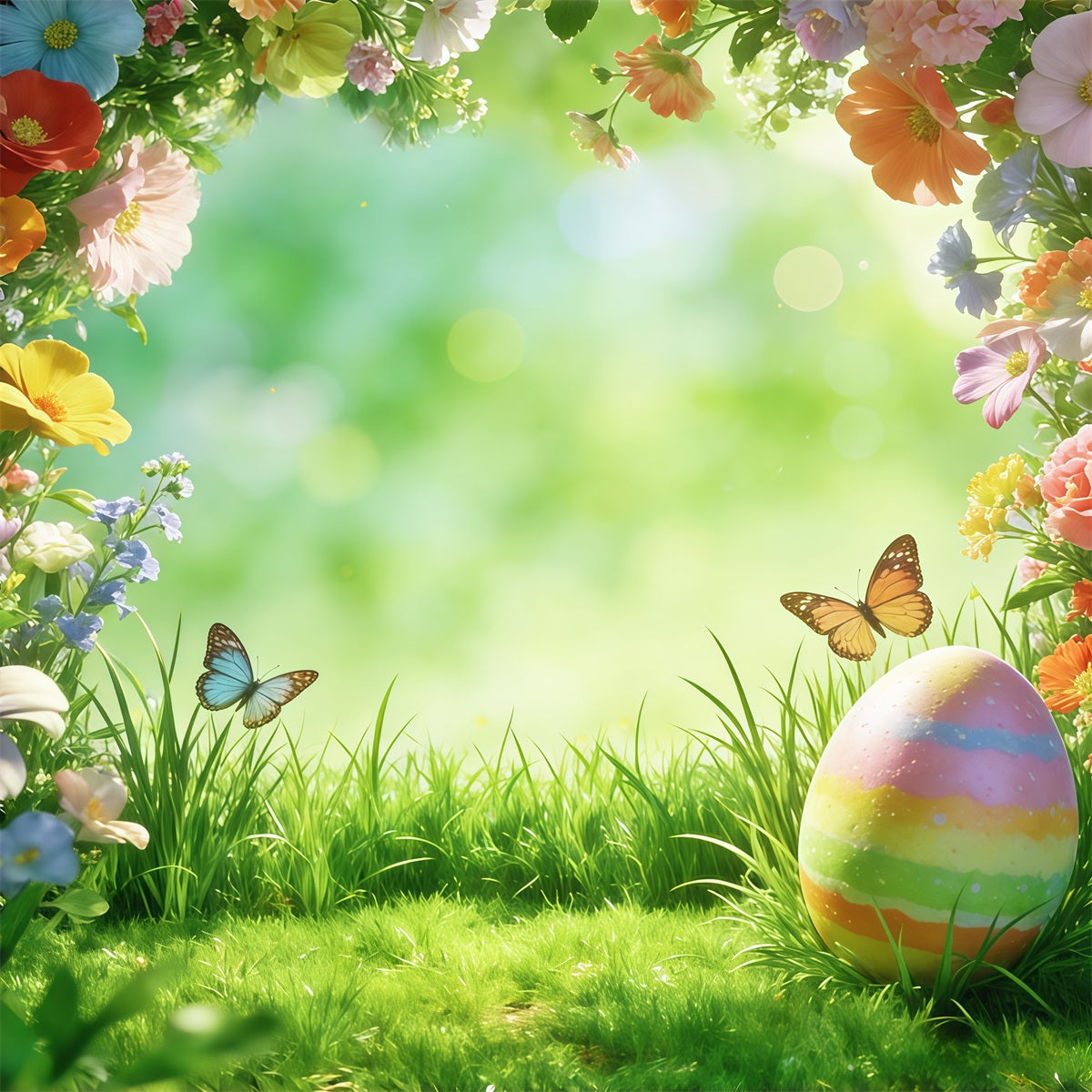 Easter Natural Backdrop Spring Flowers Butterfly Egg Bokeh Backdrop For Easter UK CSH63-17
