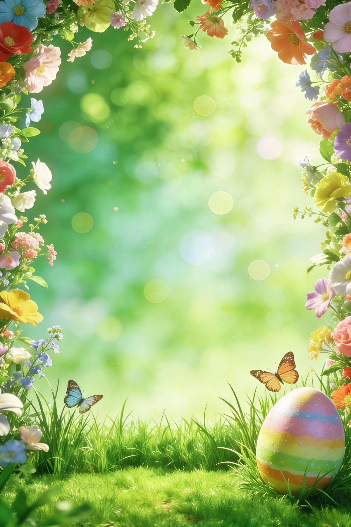 Easter Natural Backdrop Spring Flowers Butterfly Egg Bokeh Backdrop For Easter UK CSH63-17