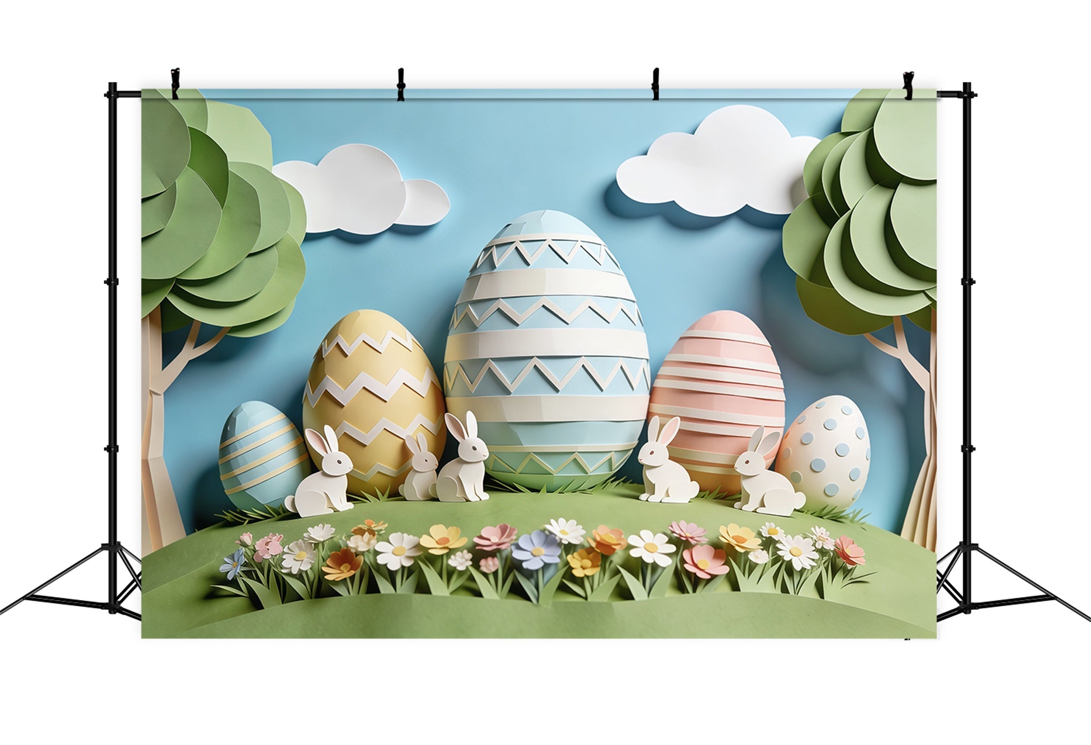 Easter Cute Backdrop Paper Craft Bunny Pastel Eggs Backdrops For Easter UK CSH63-18