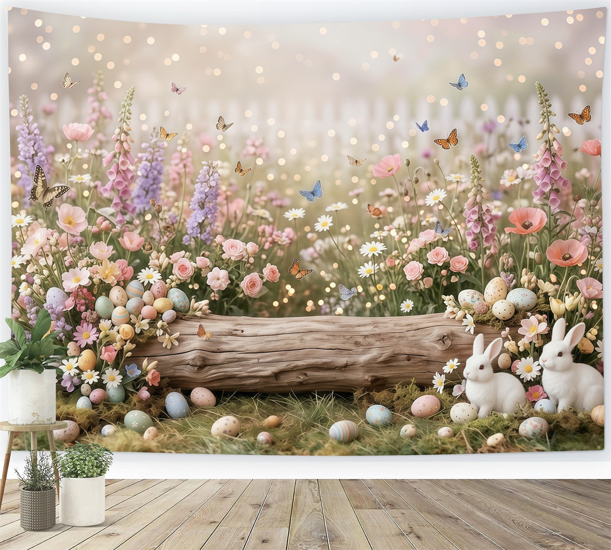 Easter Daisy Backdrop Wildflower Field Butterfly Bunny Eggs Easter Picture Backdrop UK CSH63-19
