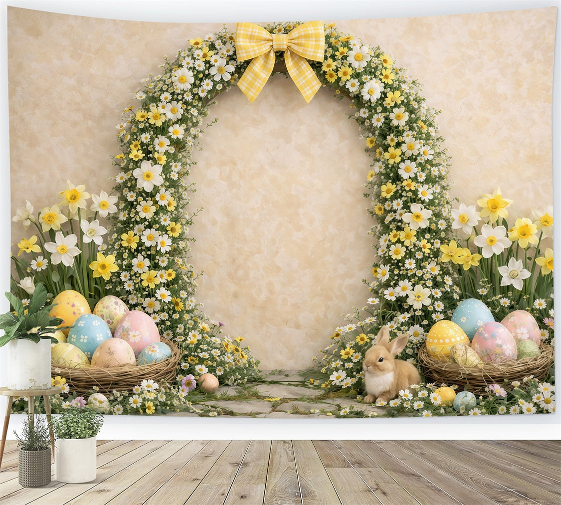 Spring Floral Wreath Backdrop Yellow Daisy Bow Arch Easter Picture Backdrop Ideas UK CSH63-21