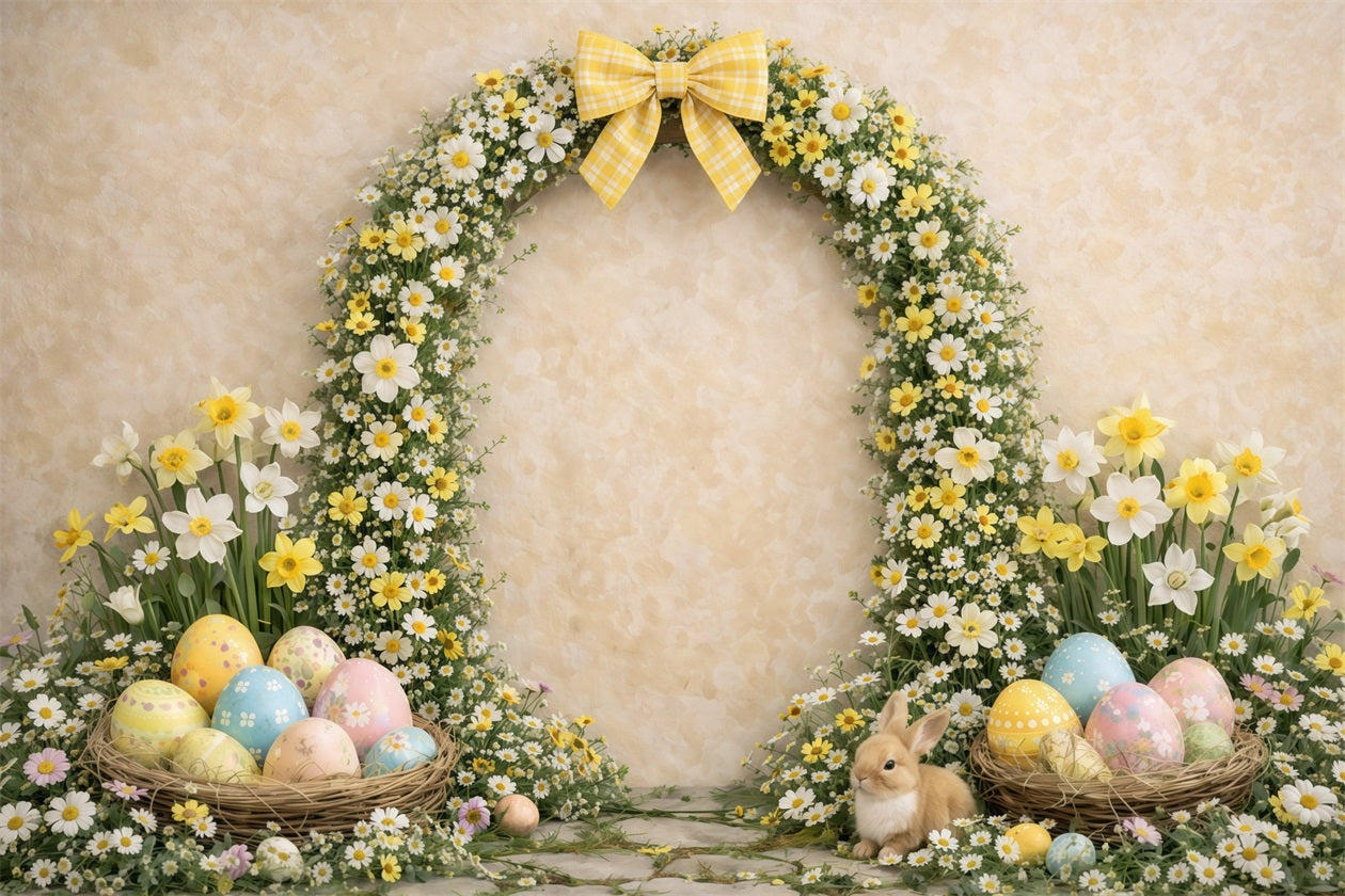Spring Floral Wreath Backdrop Yellow Daisy Bow Arch Easter Picture Backdrop Ideas UK CSH63-21