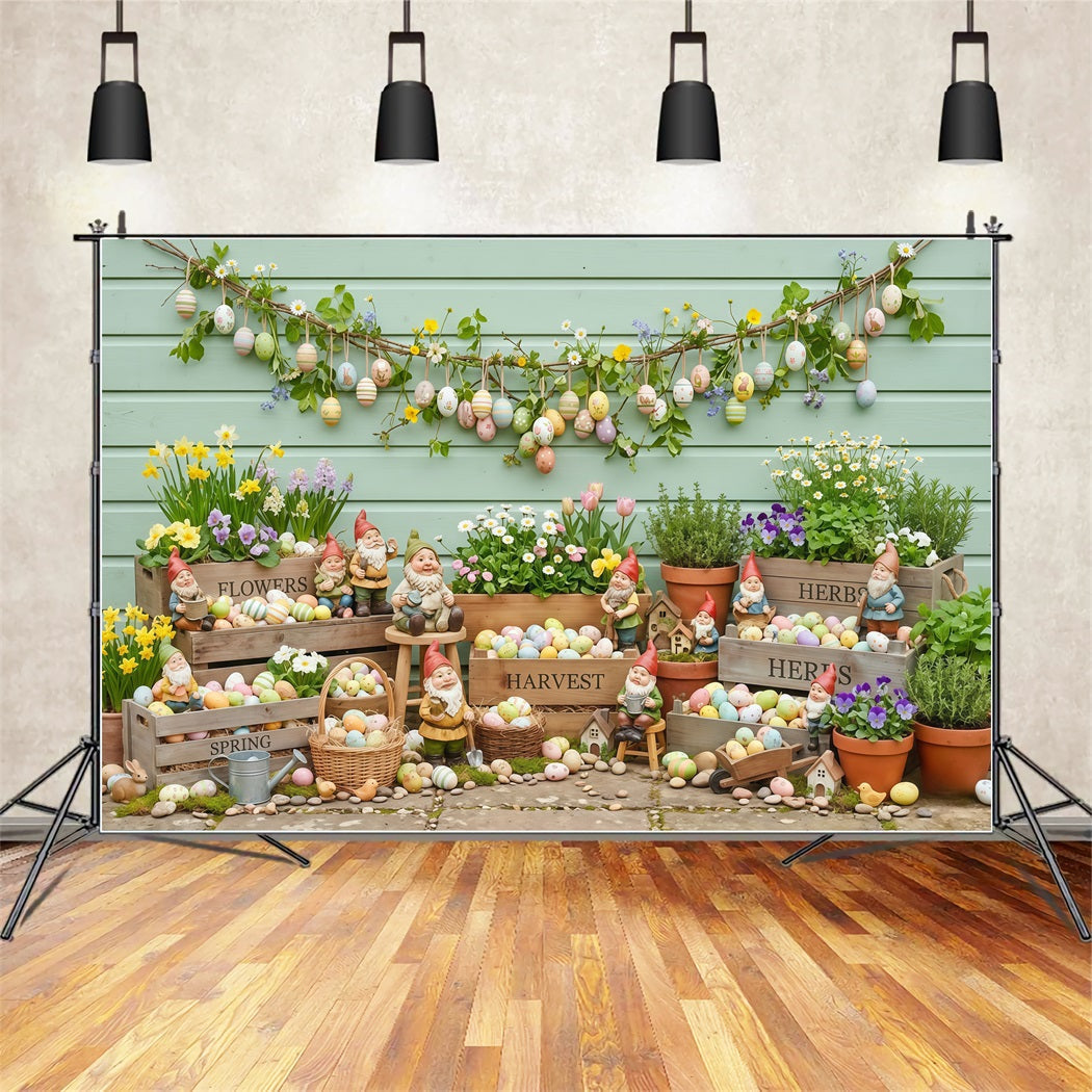 Easter Spring Backdrop Garden Gnomes Painted Eggs Crates Backdrops For Easter Pictures UK CSH63-25