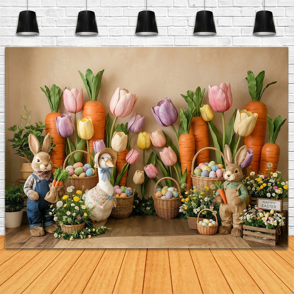 Carrot Backdrop Tulip Wildflower Bunny Duck Egg Basket Easter Backdrops UK CSH63-3