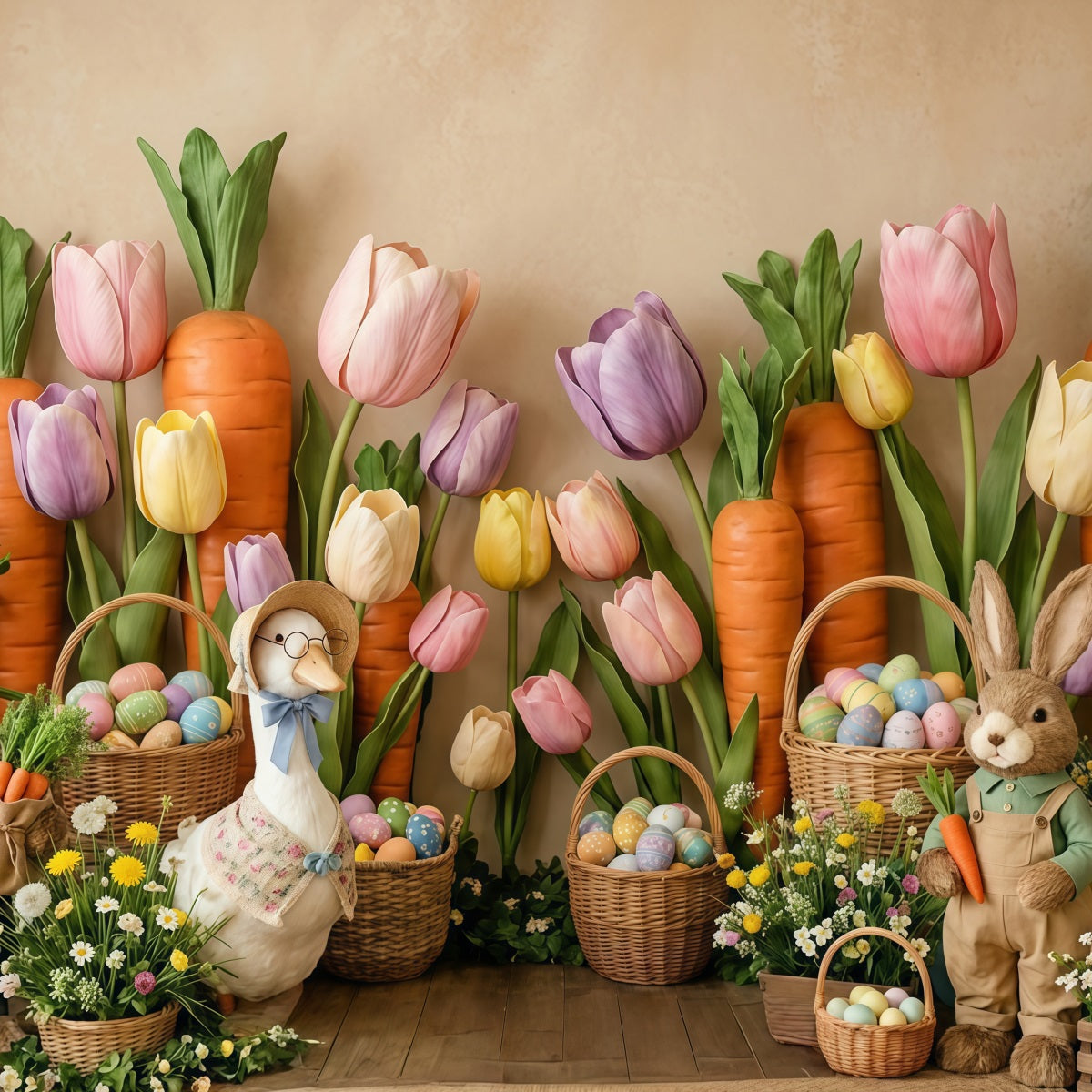 Carrot Backdrop Tulip Wildflower Bunny Duck Egg Basket Easter Backdrops UK CSH63-3