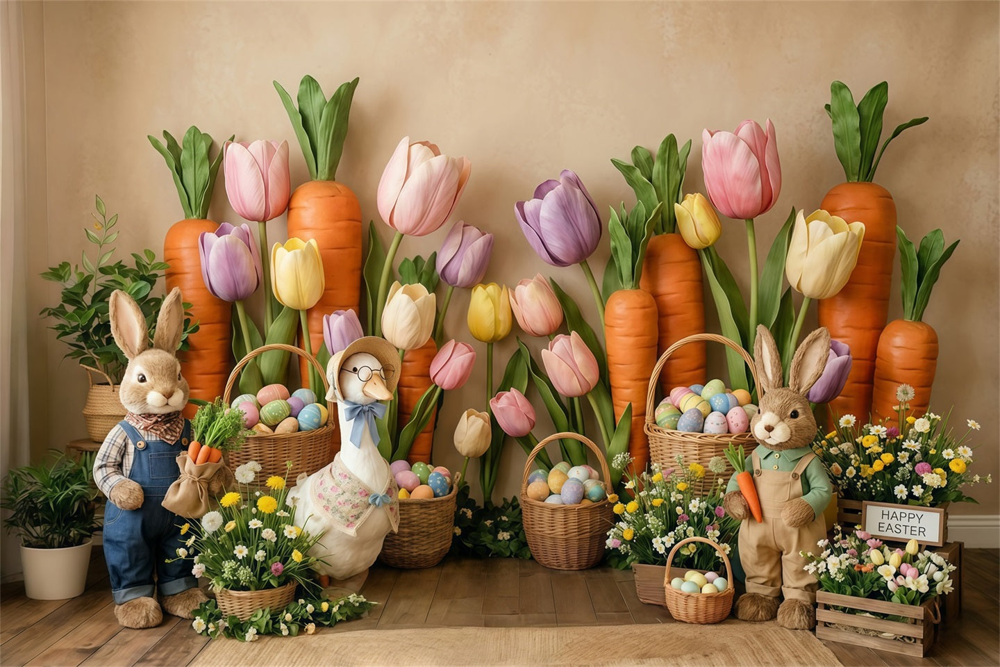 Carrot Backdrop Tulip Wildflower Bunny Duck Egg Basket Easter Backdrops UK CSH63-3