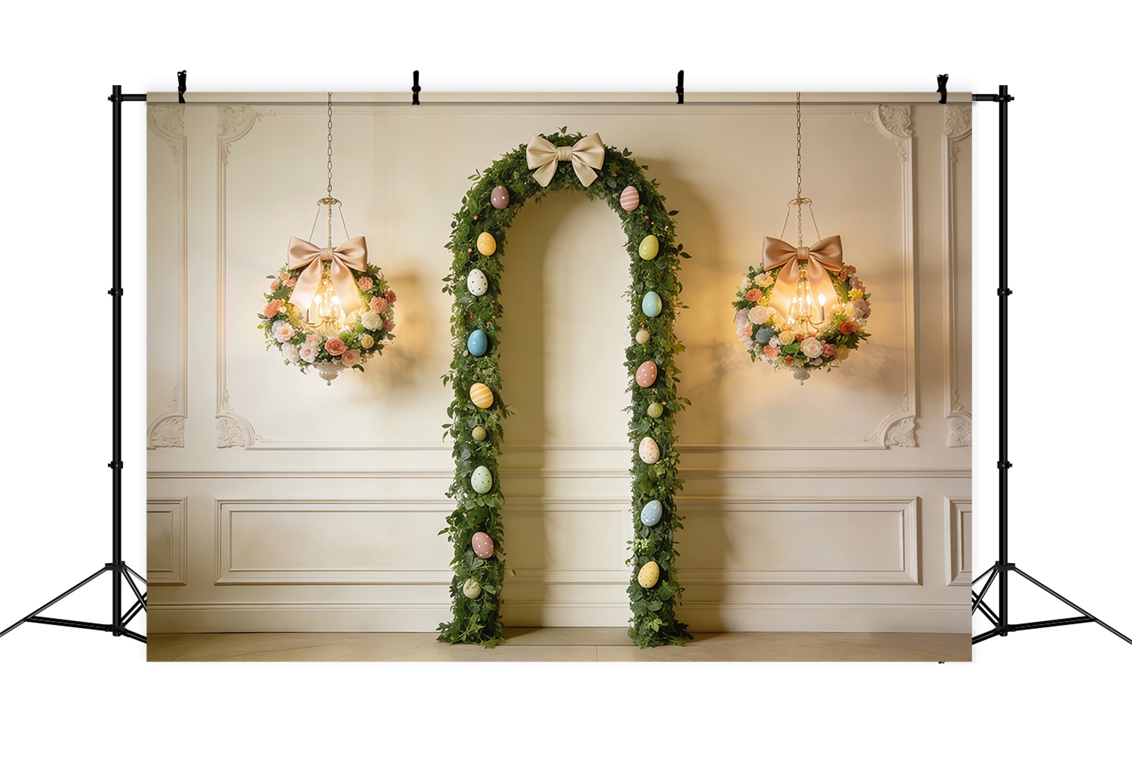 Easter Vintage Floral Backdrop Greenery Egg Arch Bow Photography Easter Backdrop UK CSH63-30