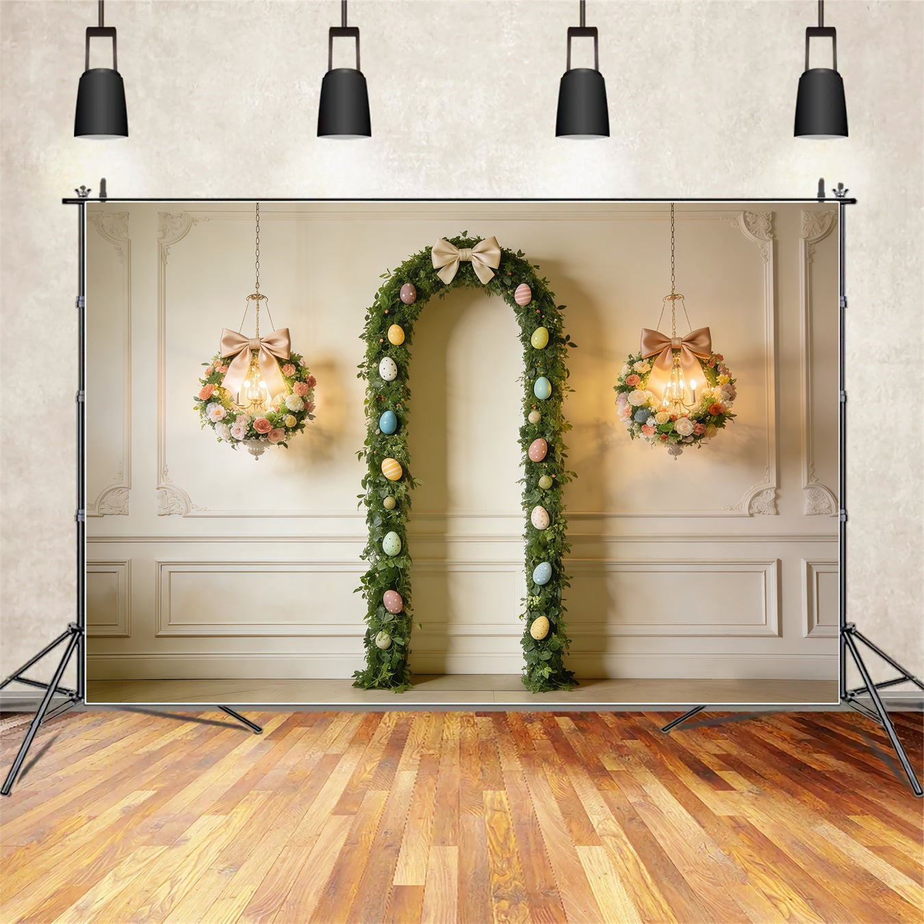 Easter Vintage Floral Backdrop Greenery Egg Arch Bow Photography Easter Backdrop UK CSH63-30