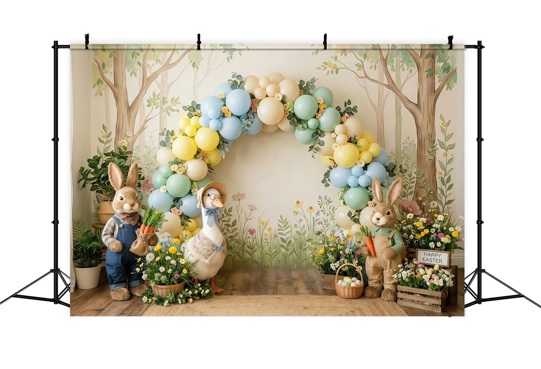 Easter Pastel Balloons Backdrop Bunny Duck Egg Basket Easter Backdrop Ideas UK CSH63-4