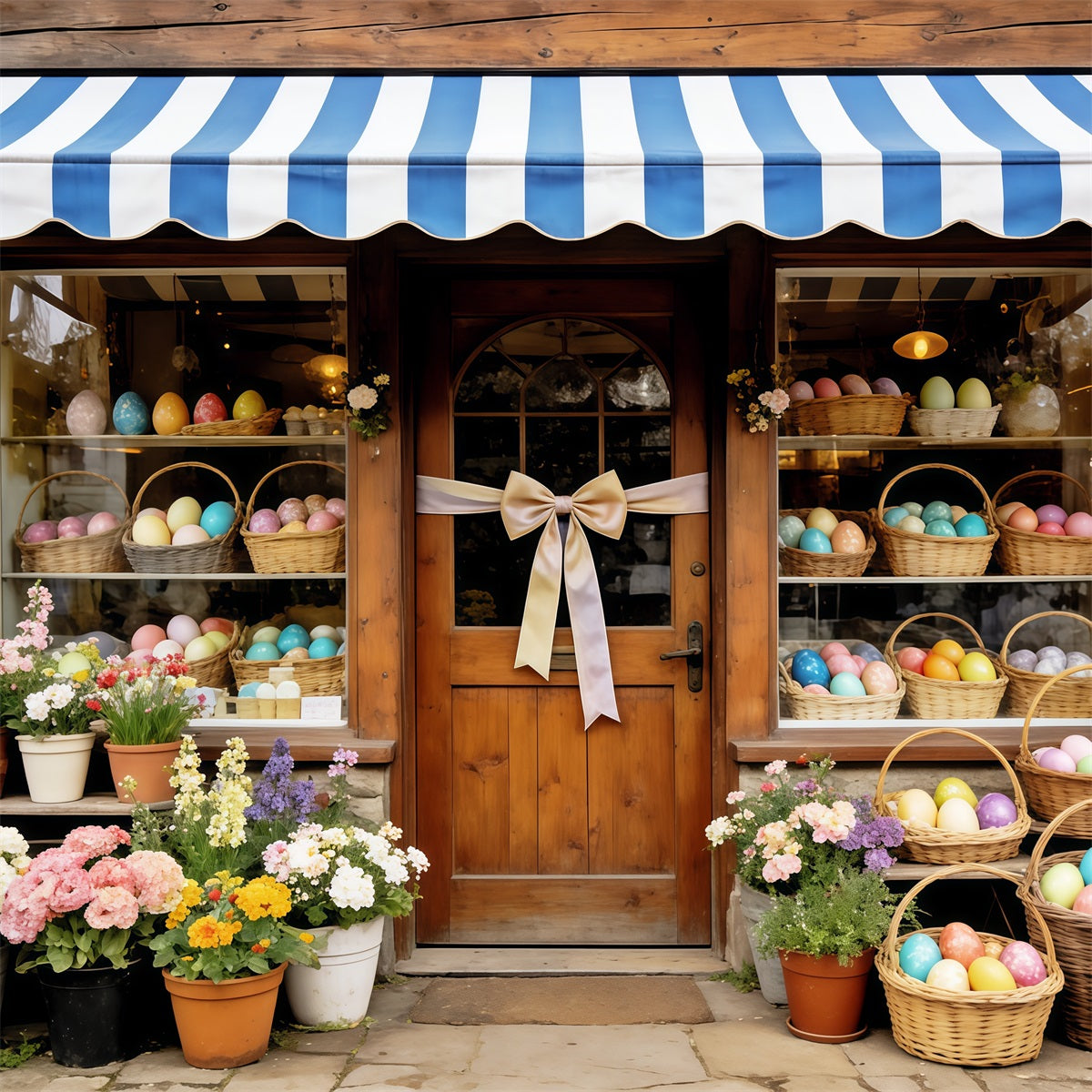 Easter Rustic Backdrop Egg Basket Wooden Flower Shop 10x10 Easter Backdrop UK CSH63-40