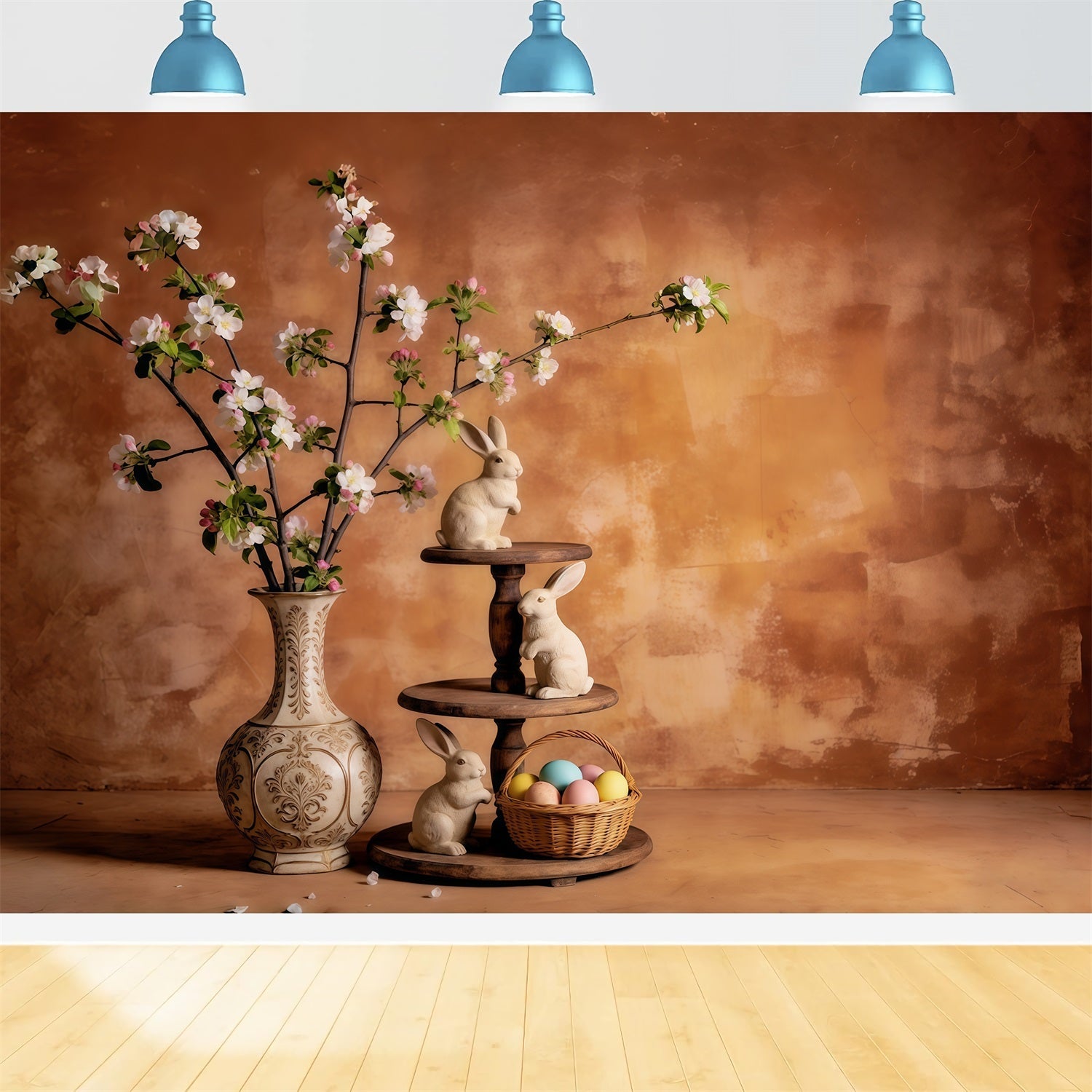 Easter Vintage Floral Backdrop Bunny Blossom Vase Stilllife Easter Backdrops Ideas UK CSH63-46
