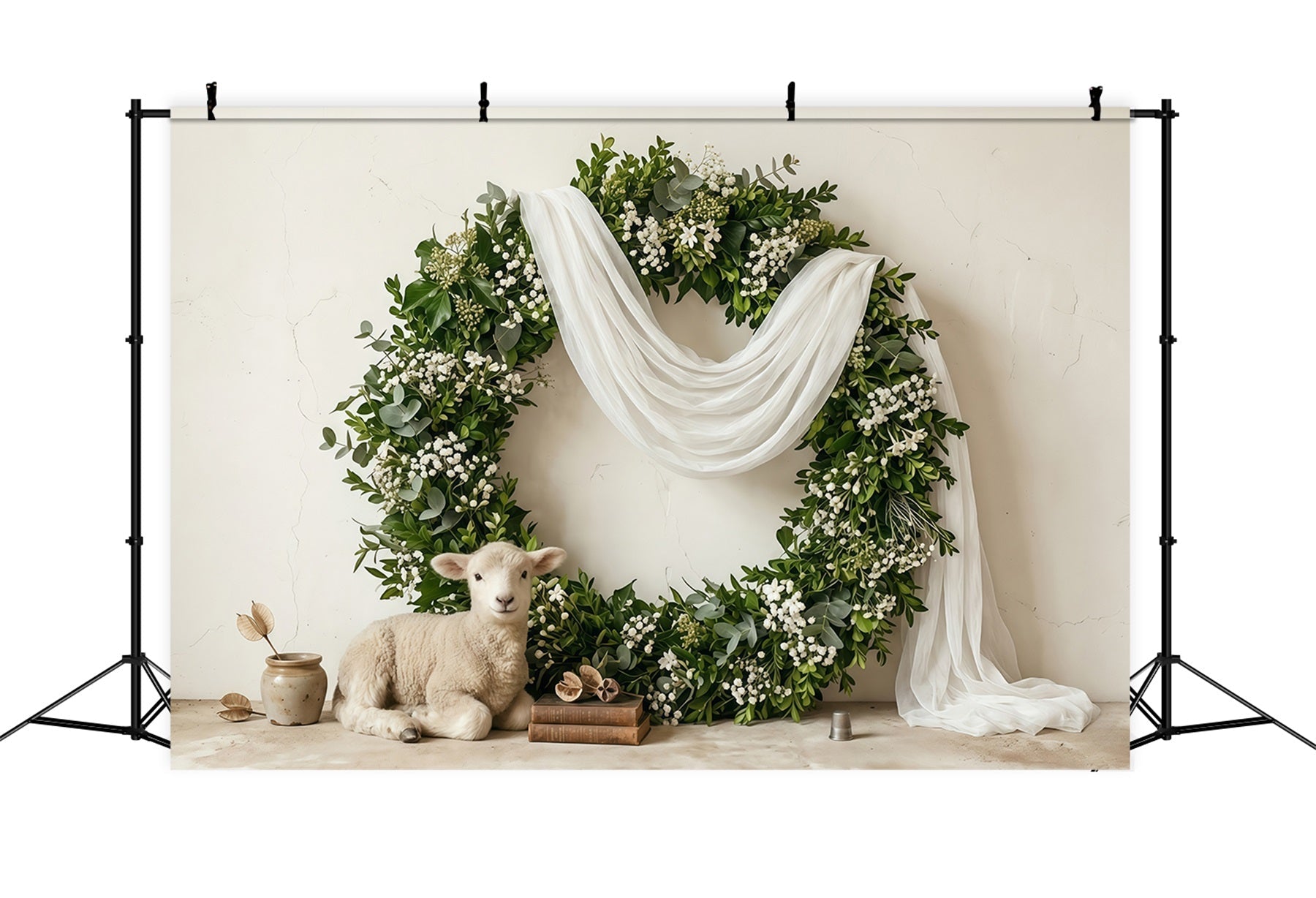 Easter Spring Floral Wreath Backdrop Nordic Lamb Rustic Decor Photo Shoot Easter Backdrop UK CSH63-47