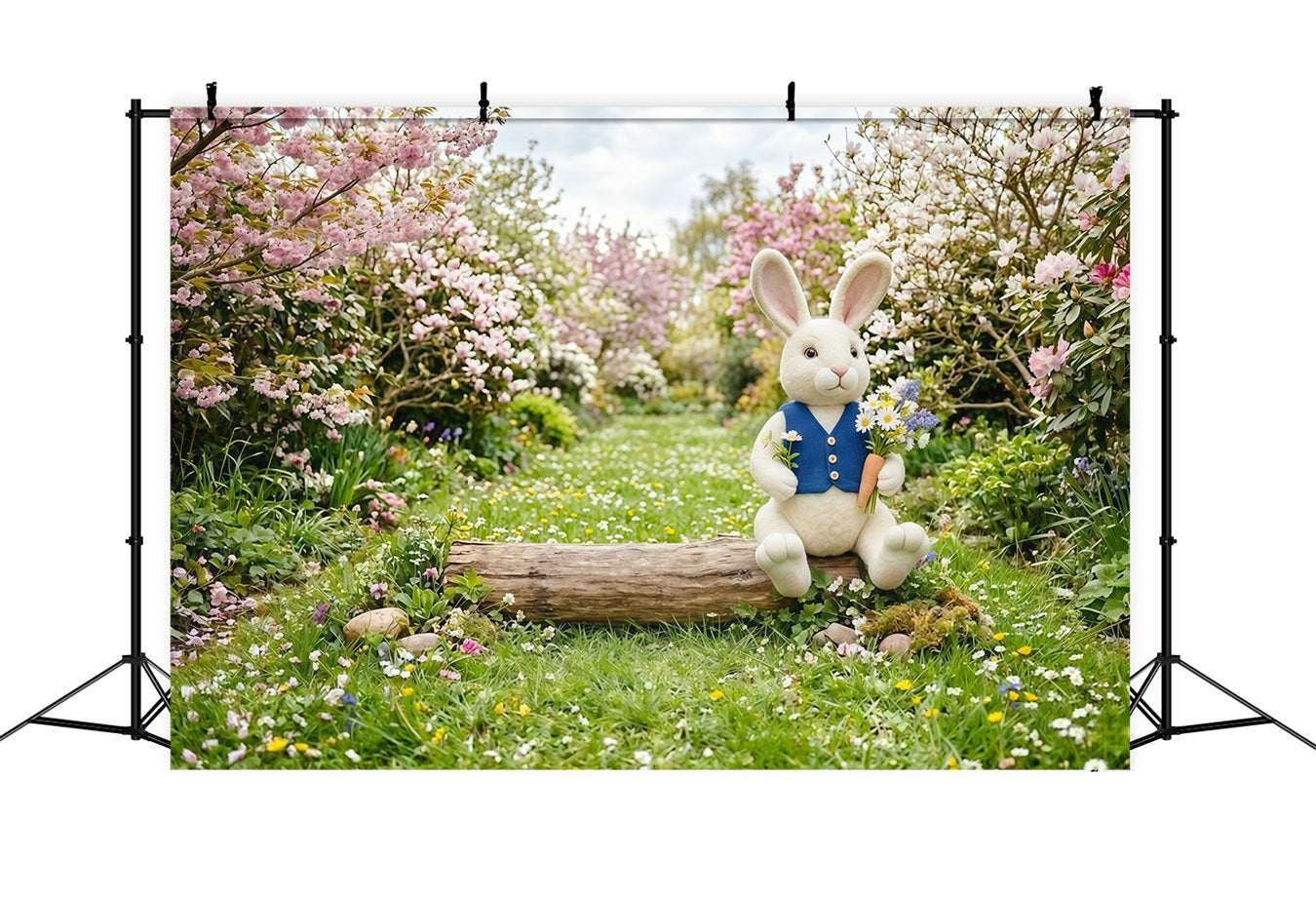 Easter Bunny Backdrop Cherry Blossom Meadow Path Wildflower Easy Easter Backdrops UK CSH63-48