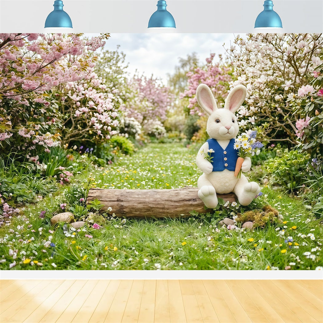 Easter Bunny Backdrop Cherry Blossom Meadow Path Wildflower Easy Easter Backdrops UK CSH63-48