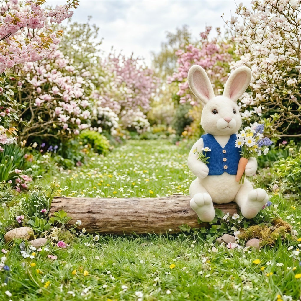 Easter Bunny Backdrop Cherry Blossom Meadow Path Wildflower Easy Easter Backdrops UK CSH63-48