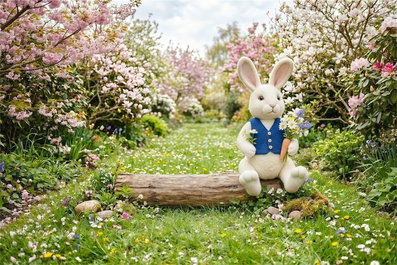 Easter Bunny Backdrop Cherry Blossom Meadow Path Wildflower Easy Easter Backdrops UK CSH63-48