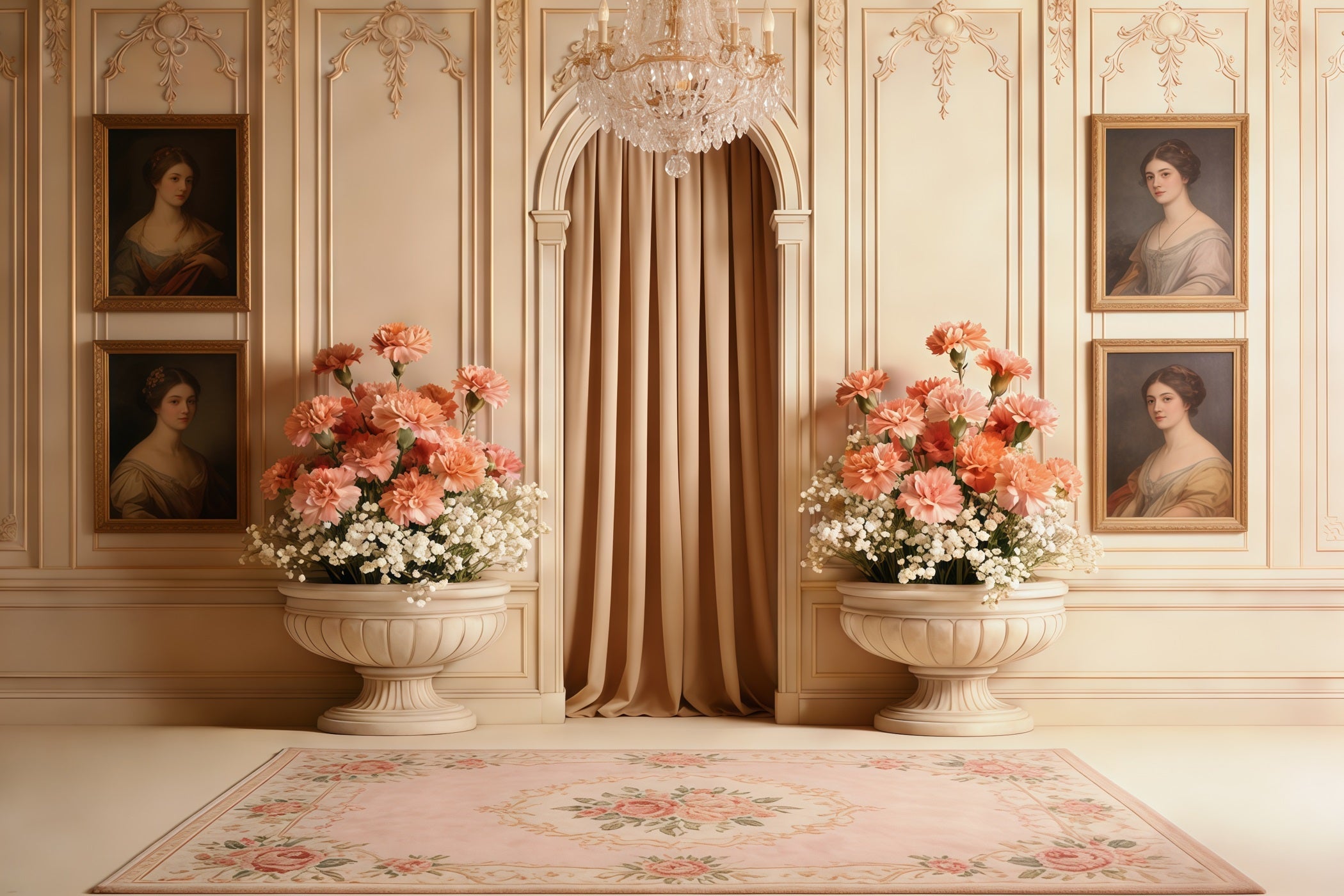 Carnation Mother's Day Backdrop Vintage Cream Parlor Floral Mother's Day Backdrop UK CSH63-54