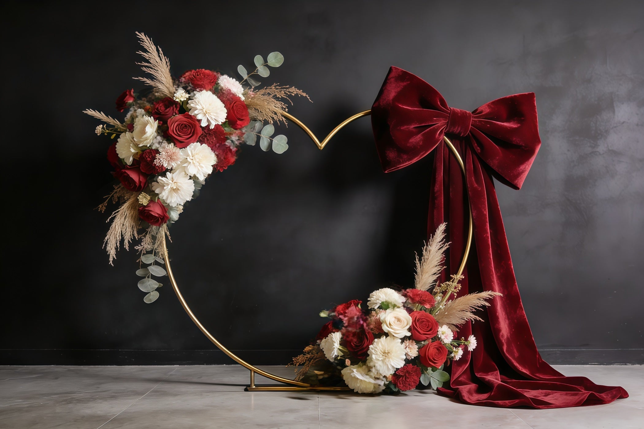Floral Wreath Mother's Day Backdrop Burgundy Velvet Heart Bloom Mothers Day Backdrop UK CSH63-60