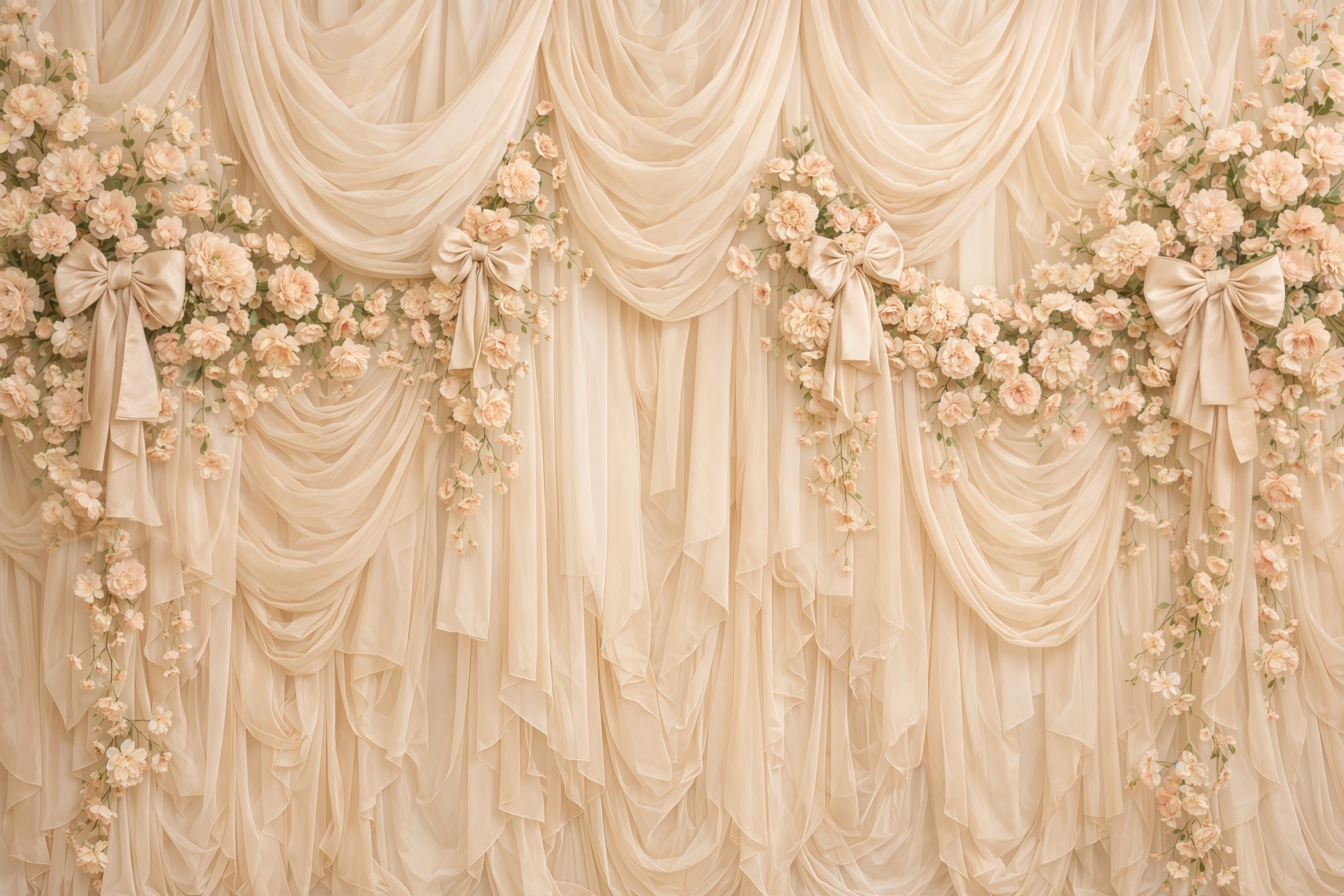 Ribbon Bow Mother's Day Backdrop Champagne Draped Floral Bow Mother's Day Backdrops UK CSH63-69