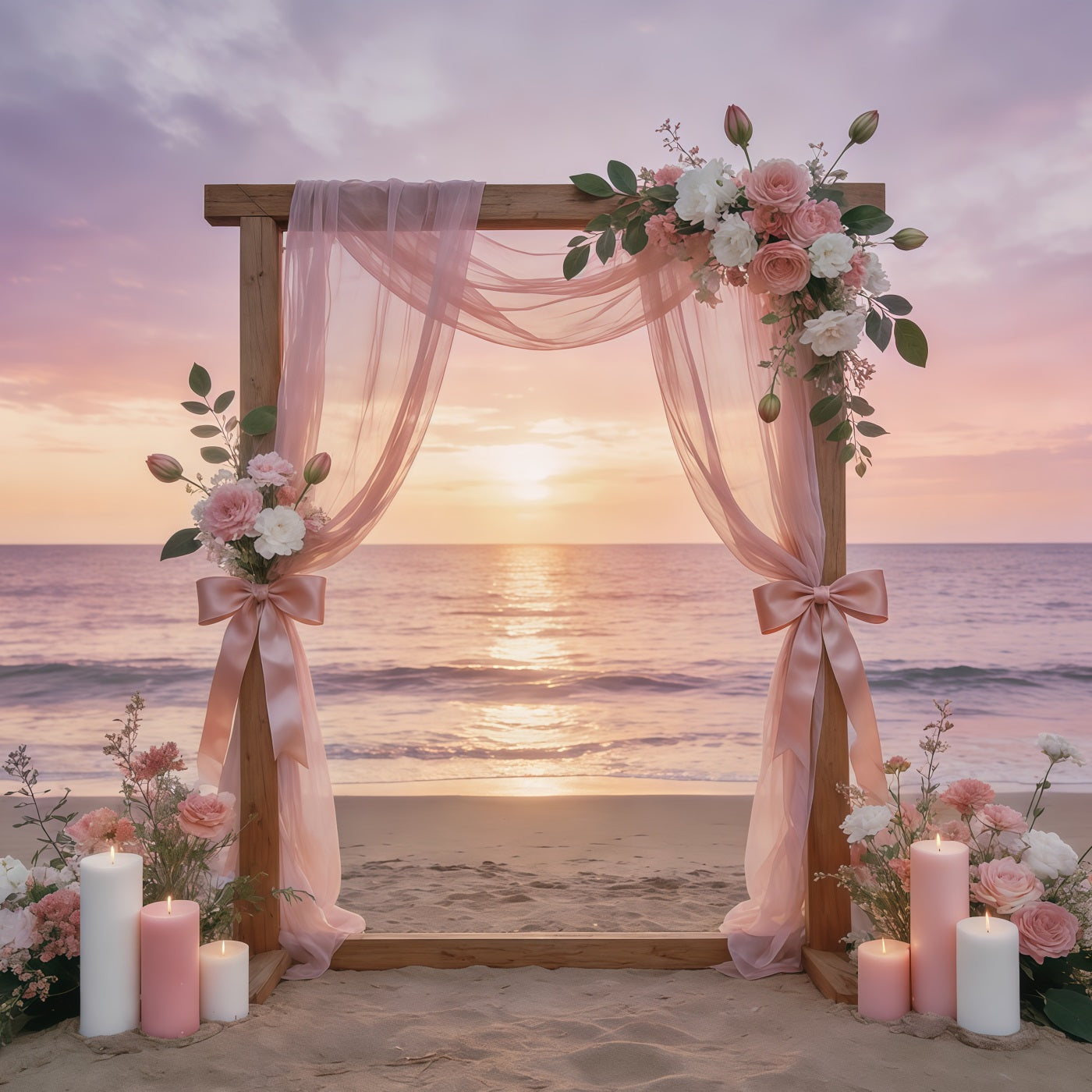Ribbon Bow Mother's Day Backdrop Blush Coastal Sunset Floral Arch Mother's Day Backdrops UK CSH63-72